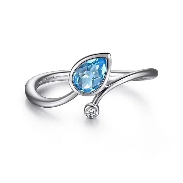 Gabriel & Co. Sterling Silver Blue Topaz Teardrop Bypass Ring