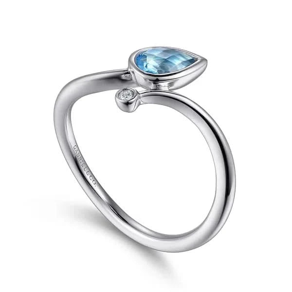 Gabriel & Co. Sterling Silver Blue Topaz Teardrop Bypass Ring