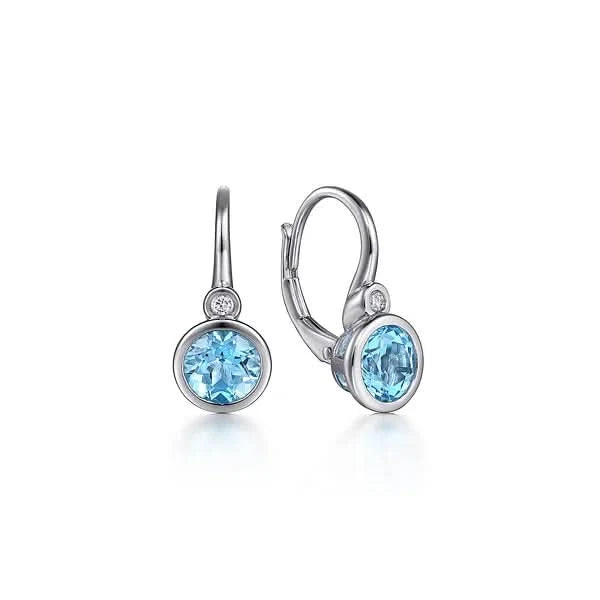 Gabriel & Co. Sterling Silver Blue Topaz and Diamond Leverback Earrings