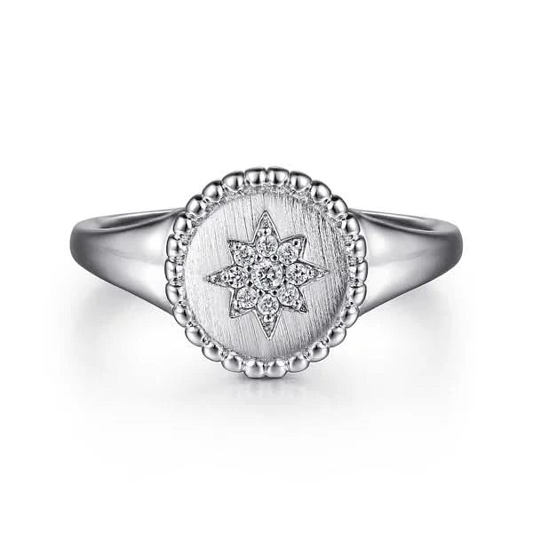 Gabriel & Co. Sterling Silver Bujukan Signet Ring with Diamond Star