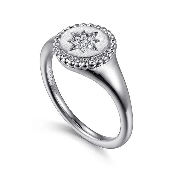 Gabriel & Co. Sterling Silver Bujukan Signet Ring with Diamond Star