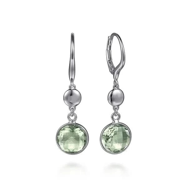 Gabriel & Co. Sterling Silver Bujukan and Bezel Green Quartz Drop Earrings