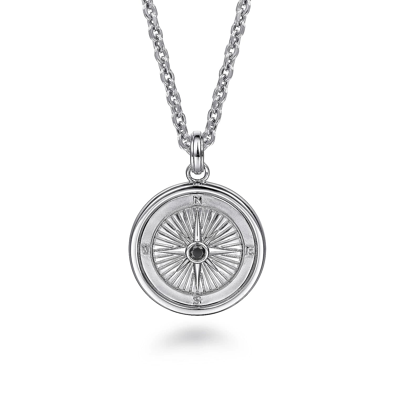 Gabriel & Co. 925 Sterling Silver Compass Pendant with Black Spinel - Skeie's Jewelers