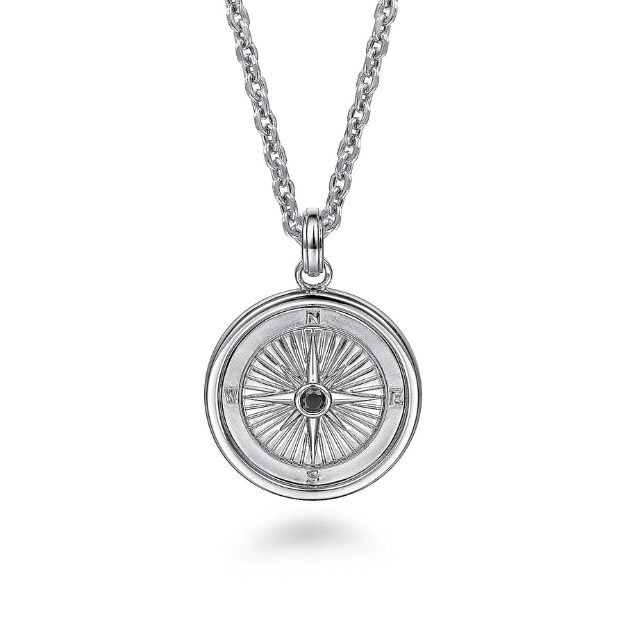 Gabriel & Co. 925 Sterling Silver Compass Pendant with Black Spinel - Skeie's Jewelers