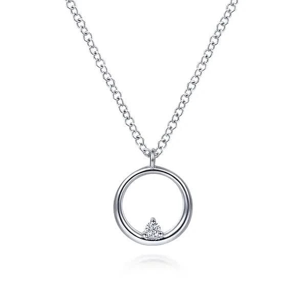 Gabriel & Co. Sterling Silver Diamond Circle Pendant Necklace - Skeie's Jewelers