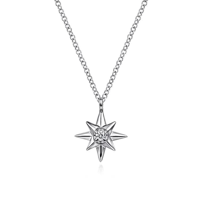 Gabriel & Co. Sterling Silver Diamond Starburst Pendant Necklace - Skeie's Jewelers
