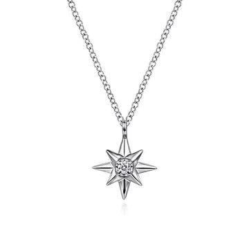 Gabriel & Co. Sterling Silver Diamond Starburst Pendant Necklace