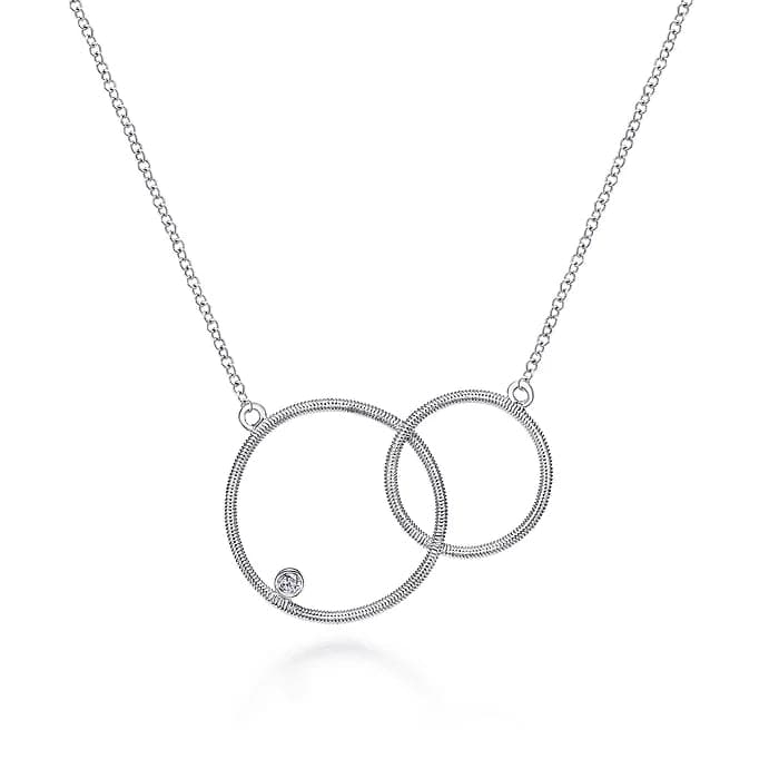 Gabriel & Co. Sterling Silver Double Circle Diamond Pendant Necklace - Skeie's Jewelers
