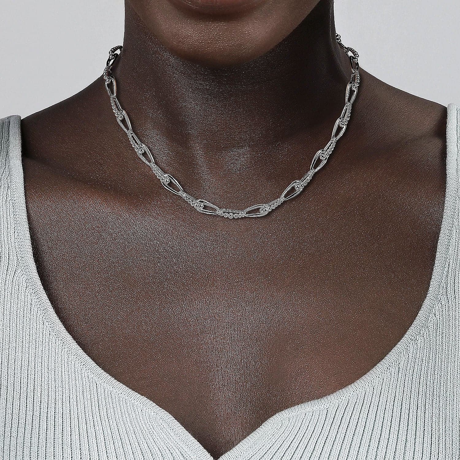 Gabriel & Co. 925 Sterling Silver Oval Link Chain Necklace with Bujukan Connectors - Skeie's Jewelers