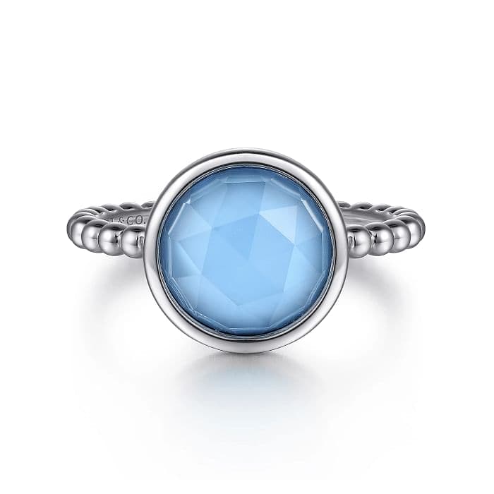 Gabriel & Co. 925 Sterling Silver Rock Crystal (Quartz) and Turquoise Bezel Ring - Skeie's Jewelers