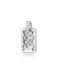 A silver geometric dog tag pendant with a cutout triangular pattern and a bail at the top, shown on a clean white background with a subtle reflection below.