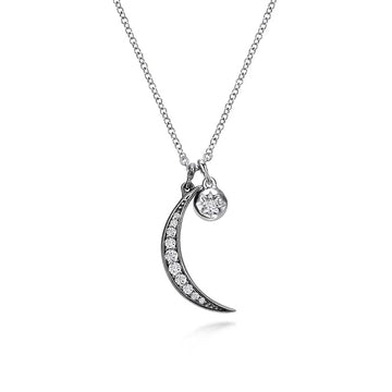 Gabriel & Co. Sterling Silver Star and Moon Charm Necklace with White Sapphire