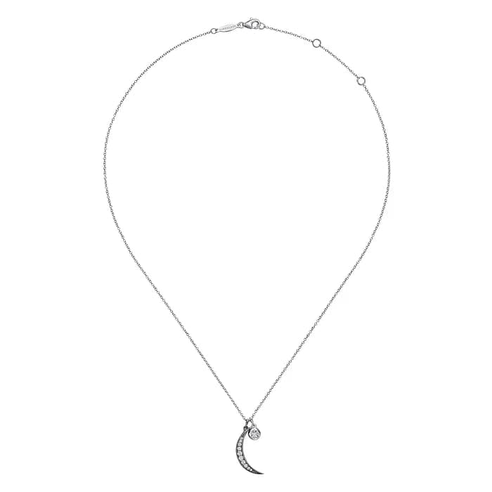 Gabriel & Co. Sterling Silver Star and Moon Charm Necklace with White Sapphire - Skeie's Jewelers