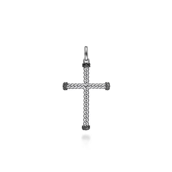 Gabriel & Co. Sterling Silver Twisted Rope Cross Pendant with Black Spinel