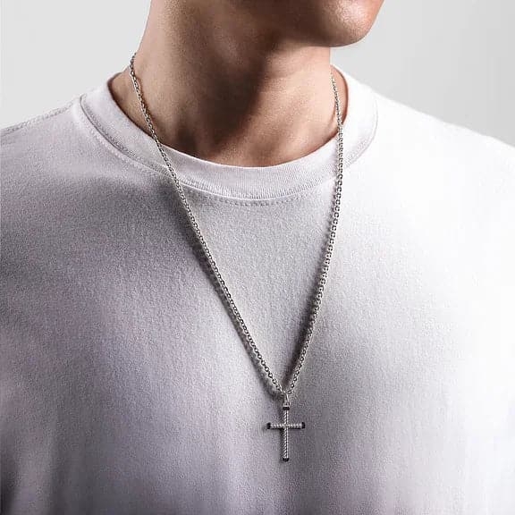 Gabriel & Co. Sterling Silver Black Spinel Cross Pendant - Skeie's Jewelers