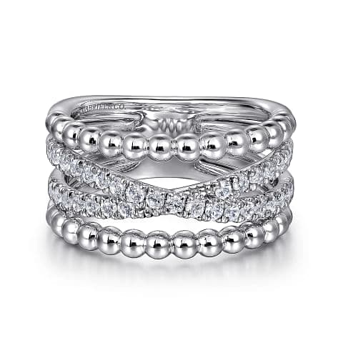 Gabriel & Co. 925 Sterling Silver White Sapphire Bujukan Criss Cross Ladies Ring - Skeie's Jewelers