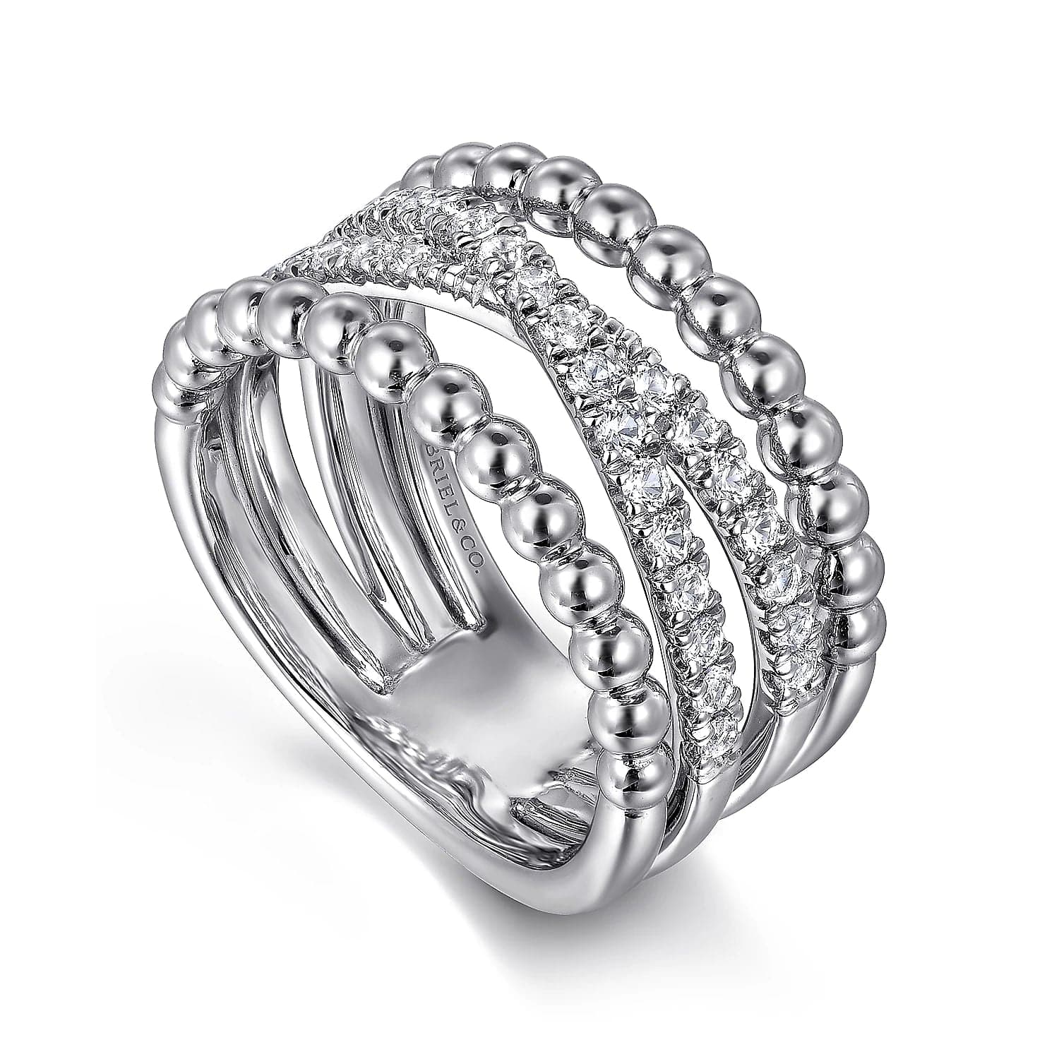 Gabriel & Co. 925 Sterling Silver White Sapphire Bujukan Criss Cross Ladies Ring - Skeie's Jewelers