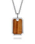 Necklace with a rectangular pendant featuring a brown tiger's eye stone on a white background