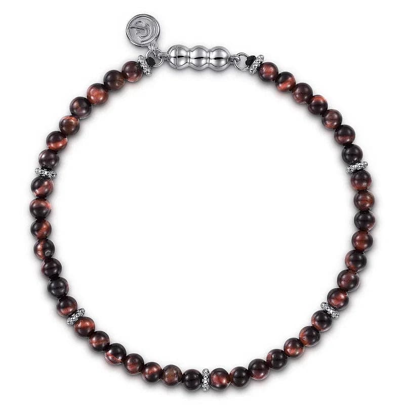 Gabriel & Co. 925 Sterling Silver and 4mm Tiger Eye Beaded Bracelet - Skeie's Jewelers