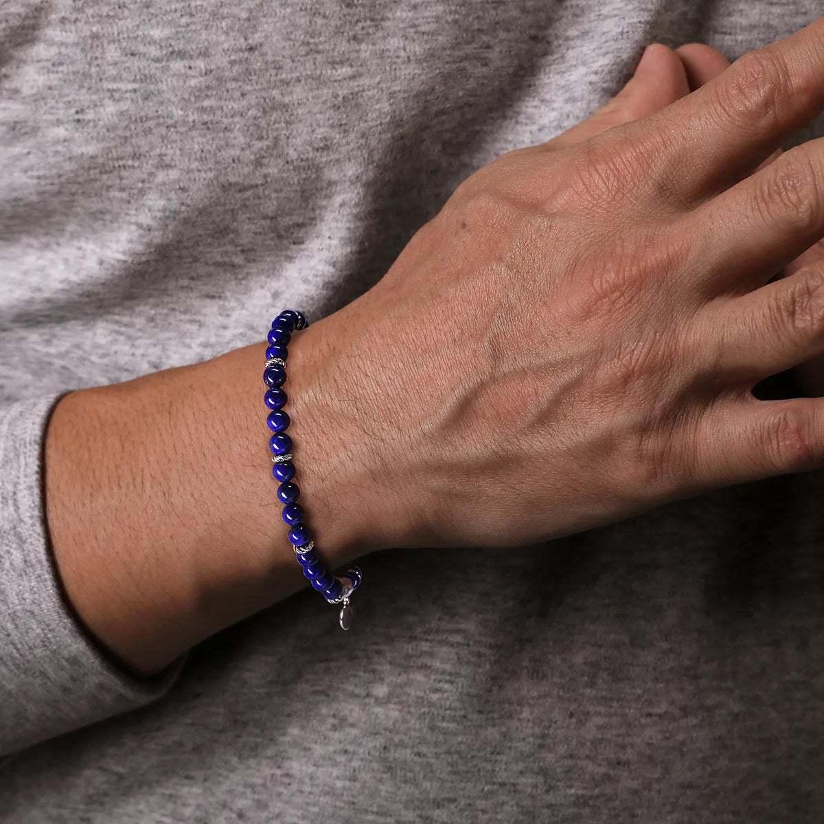 Gabriel & Co. Beaded Lapis and Sterling Silver Men's Bracelet - Skeie's Jewelers