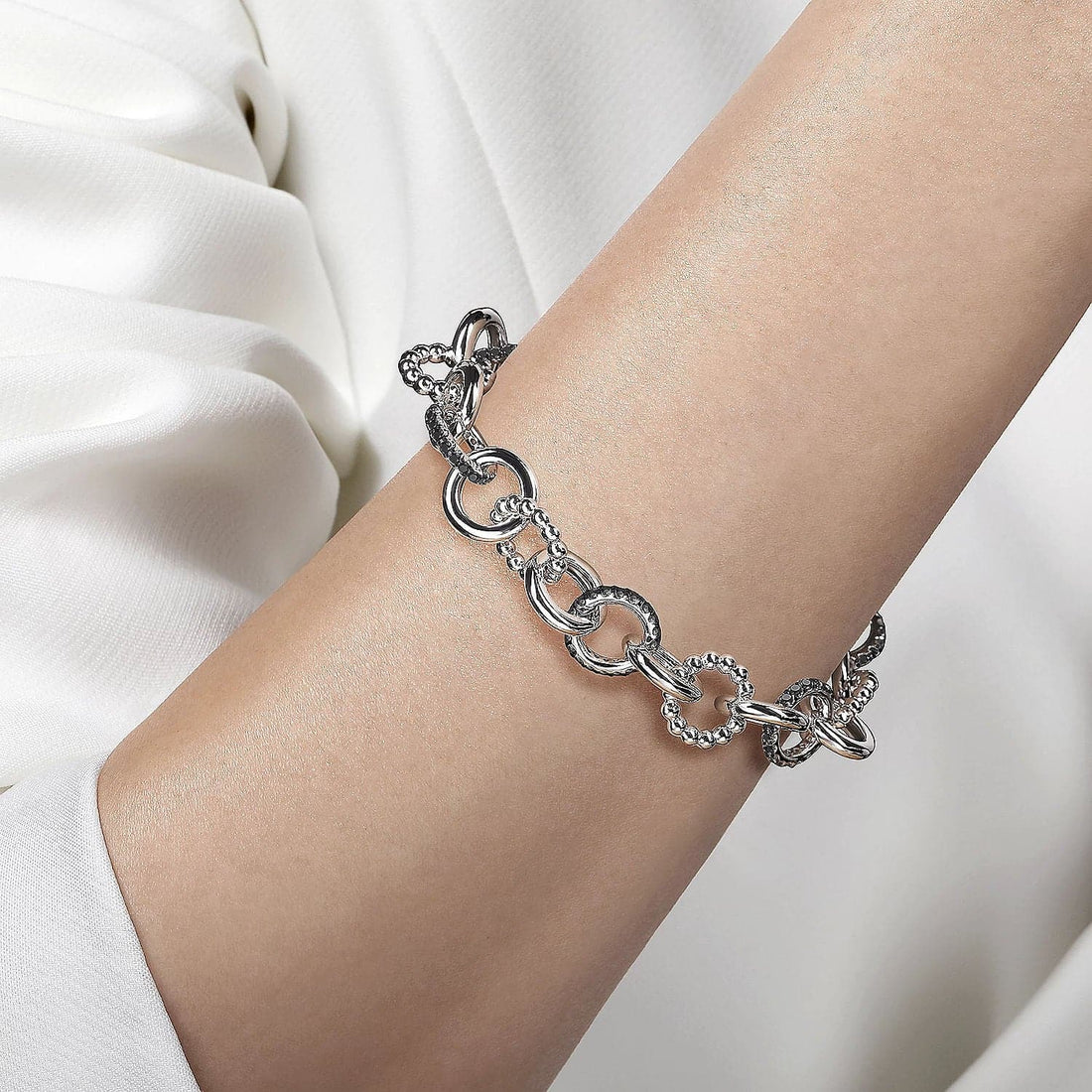 7.5”, MB sterling 926 silver bracelet, monogram hematite pearl chain “molly  Lia | eBay
