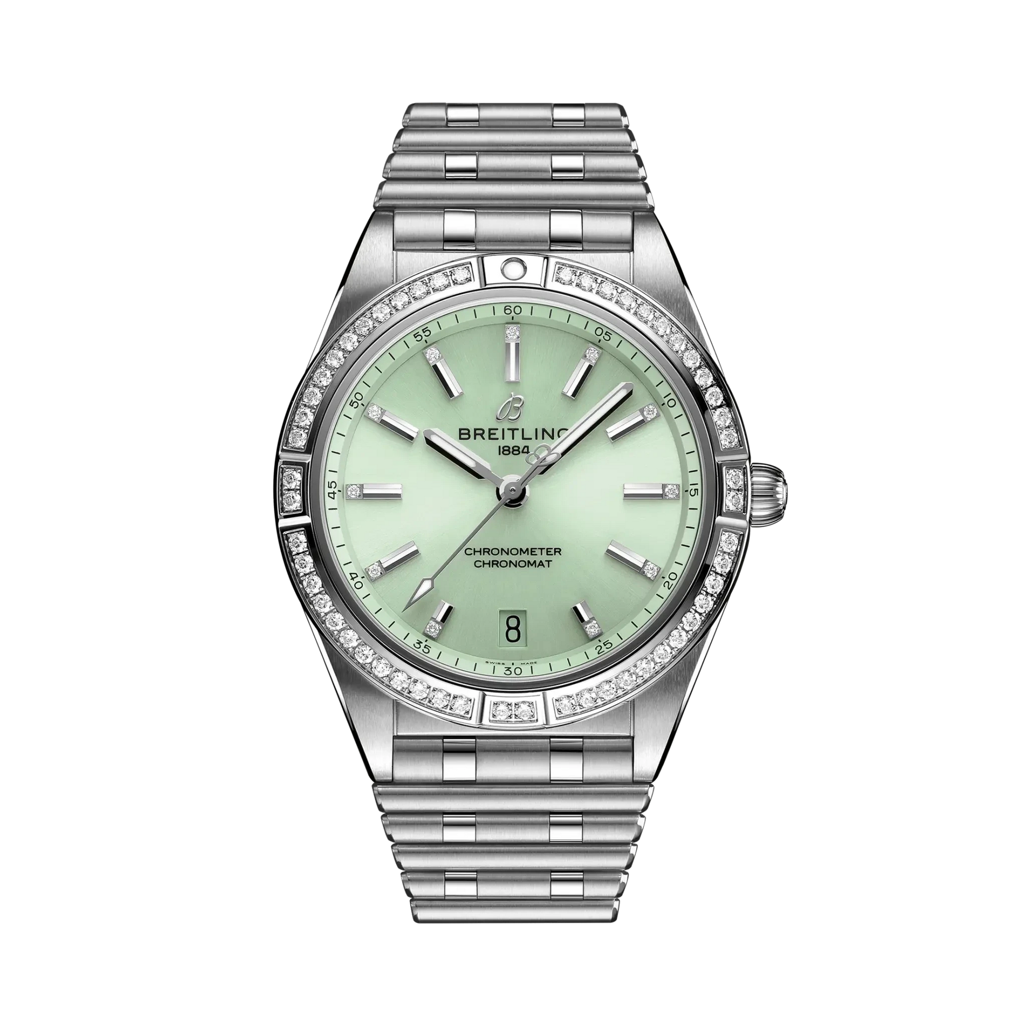 Breitling Chronomat Automatic 36mm Mint Green Dial on stainless steel strap - Facing