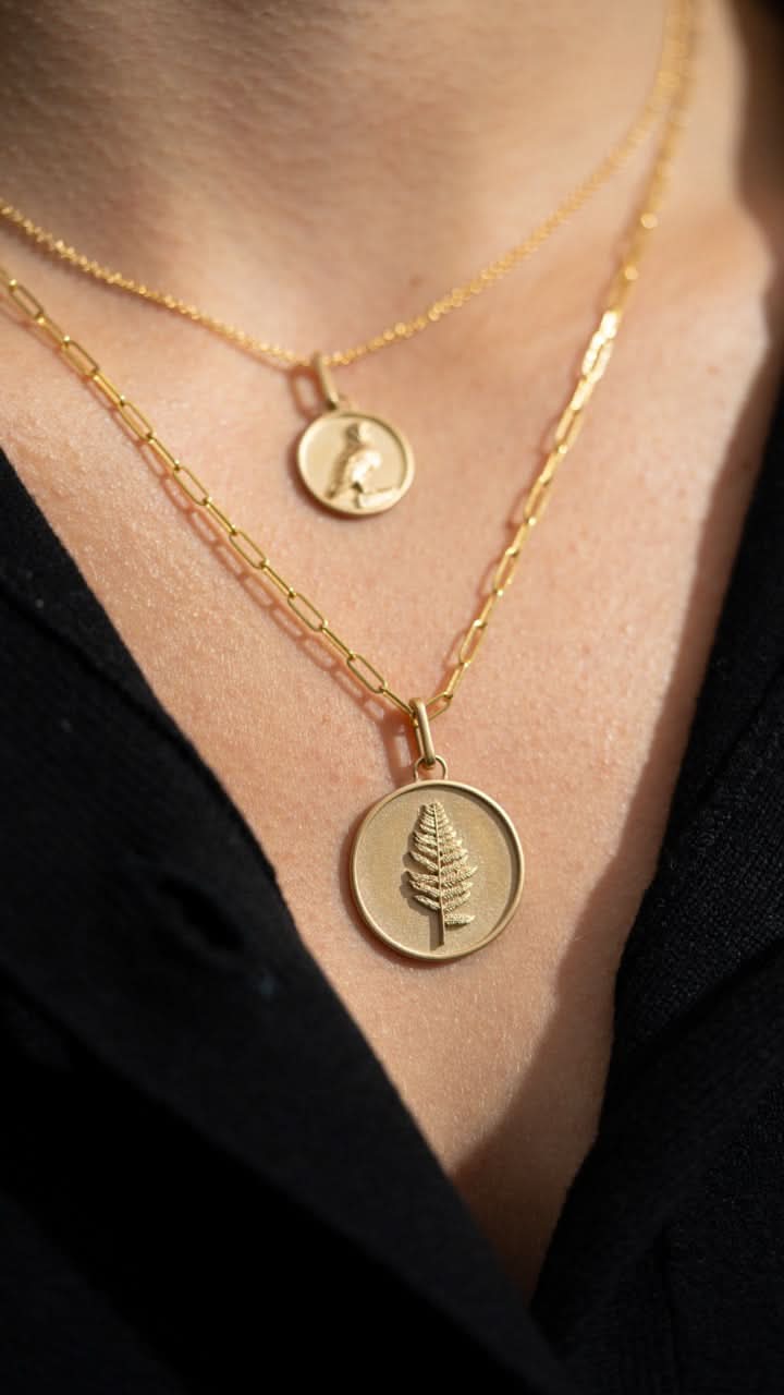 women's 14k gold fern medallion necklace