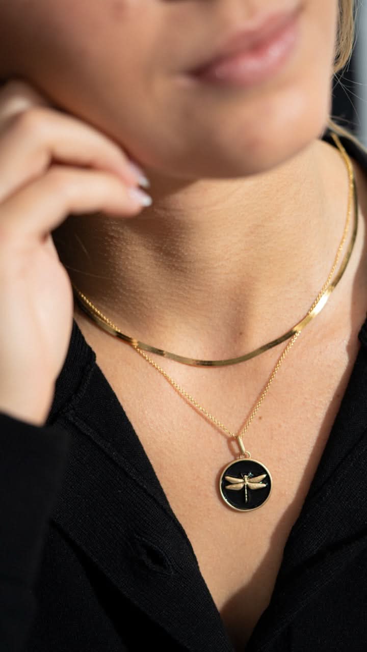 14k gold dragonfly medallion pendant necklace