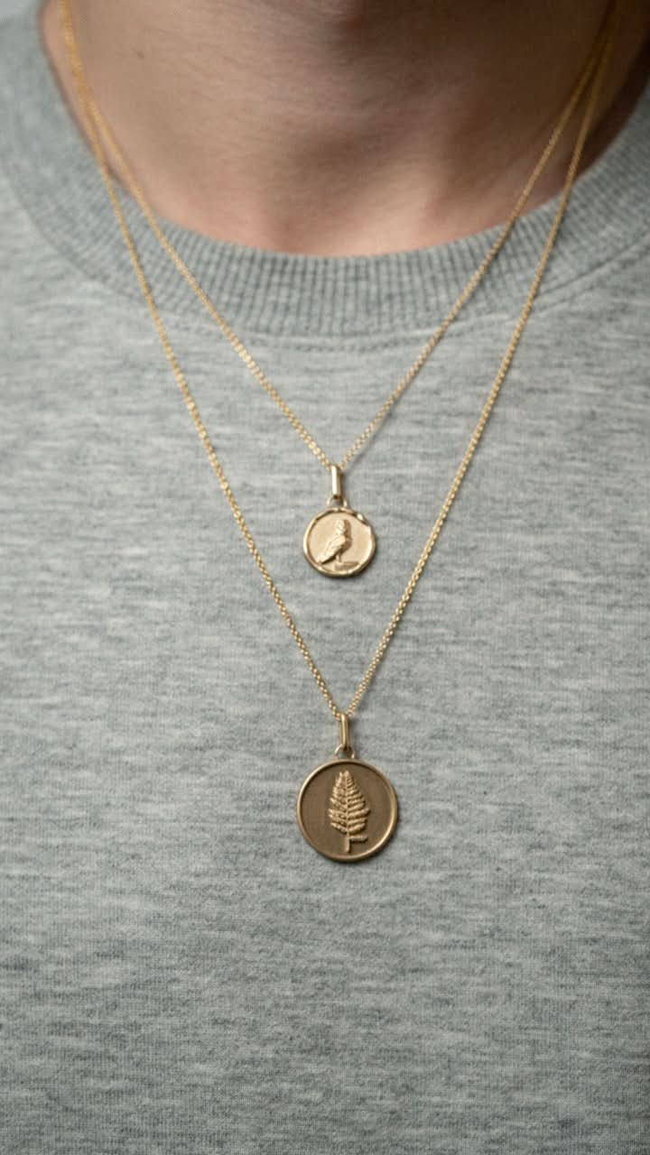 men&#39;s 14k gold fern medallion necklace