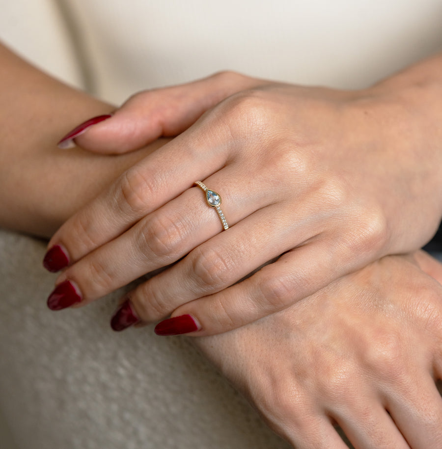 Aqua & Diamond Side Stone Gemstone Ring