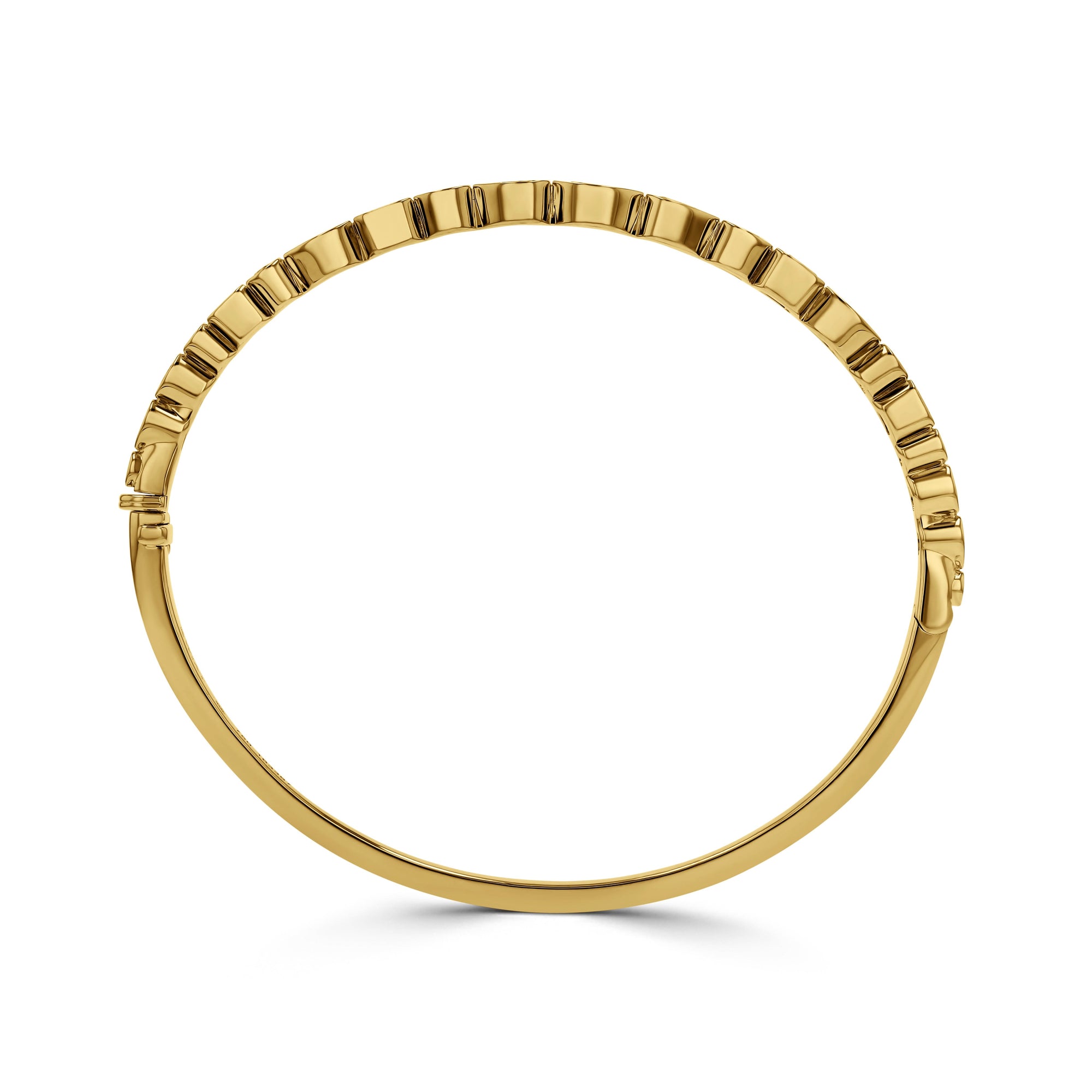 Gold bracelet side view on a white background