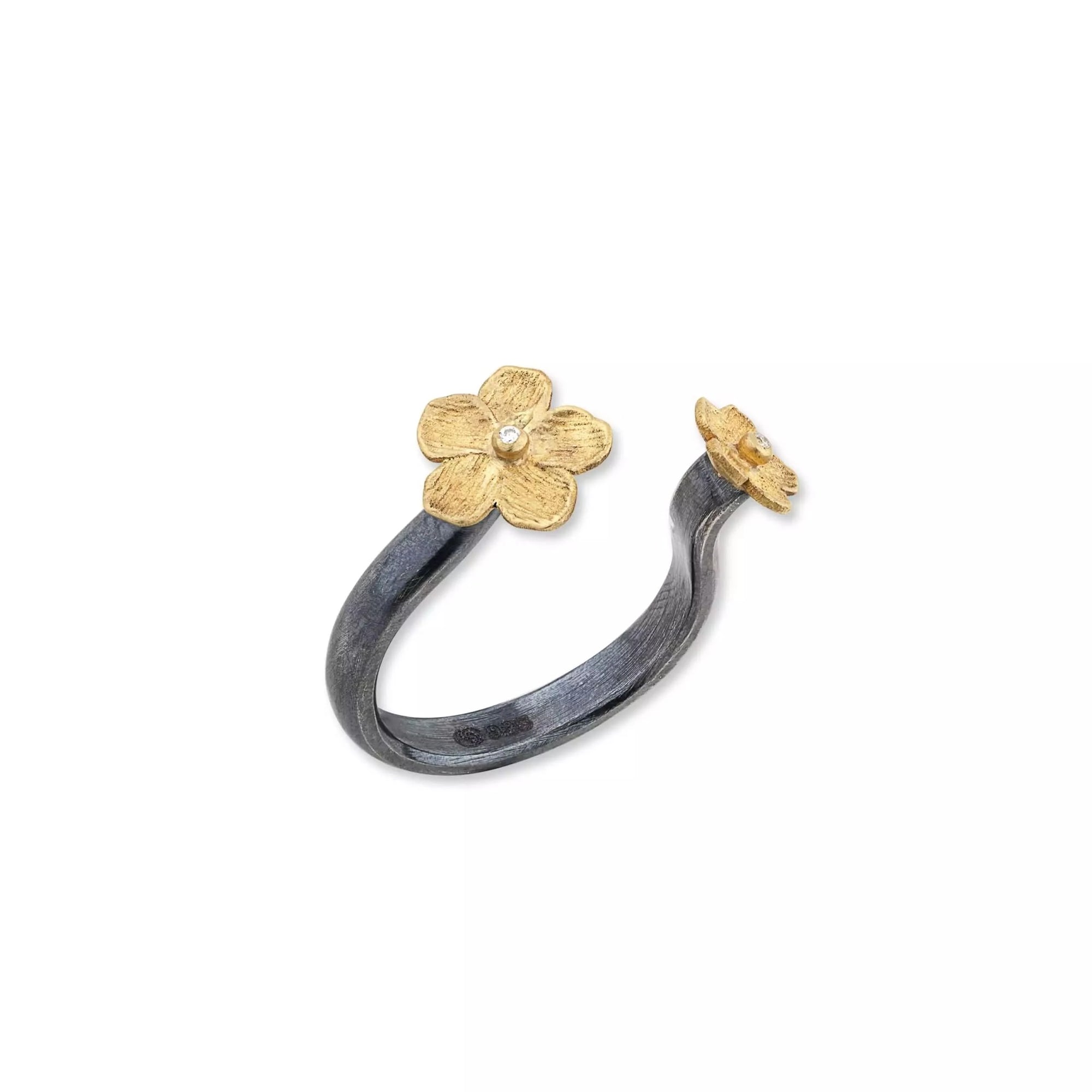 Lika Behar Gold and Oxidized Sterling Silver Buttercup Open Ring - Skeie's Jewelers