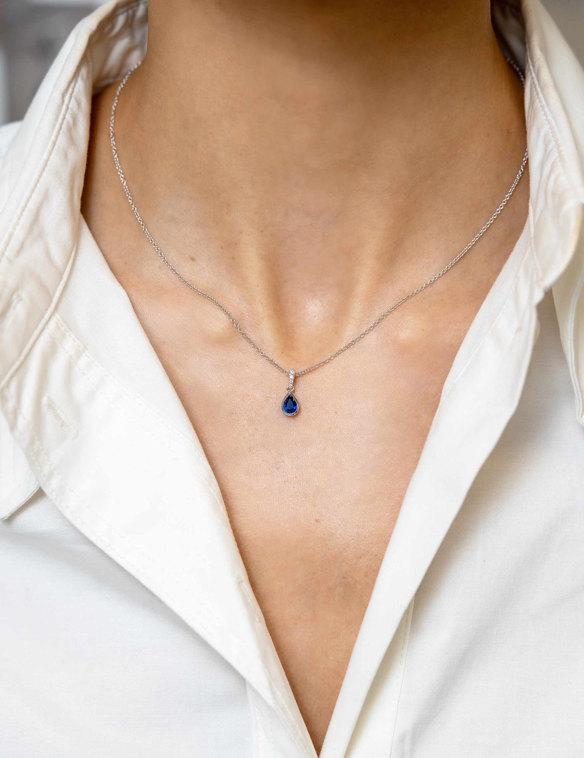 Blue Sapphire Pear-Cut Pendant Necklace - Skeie's Jewelers