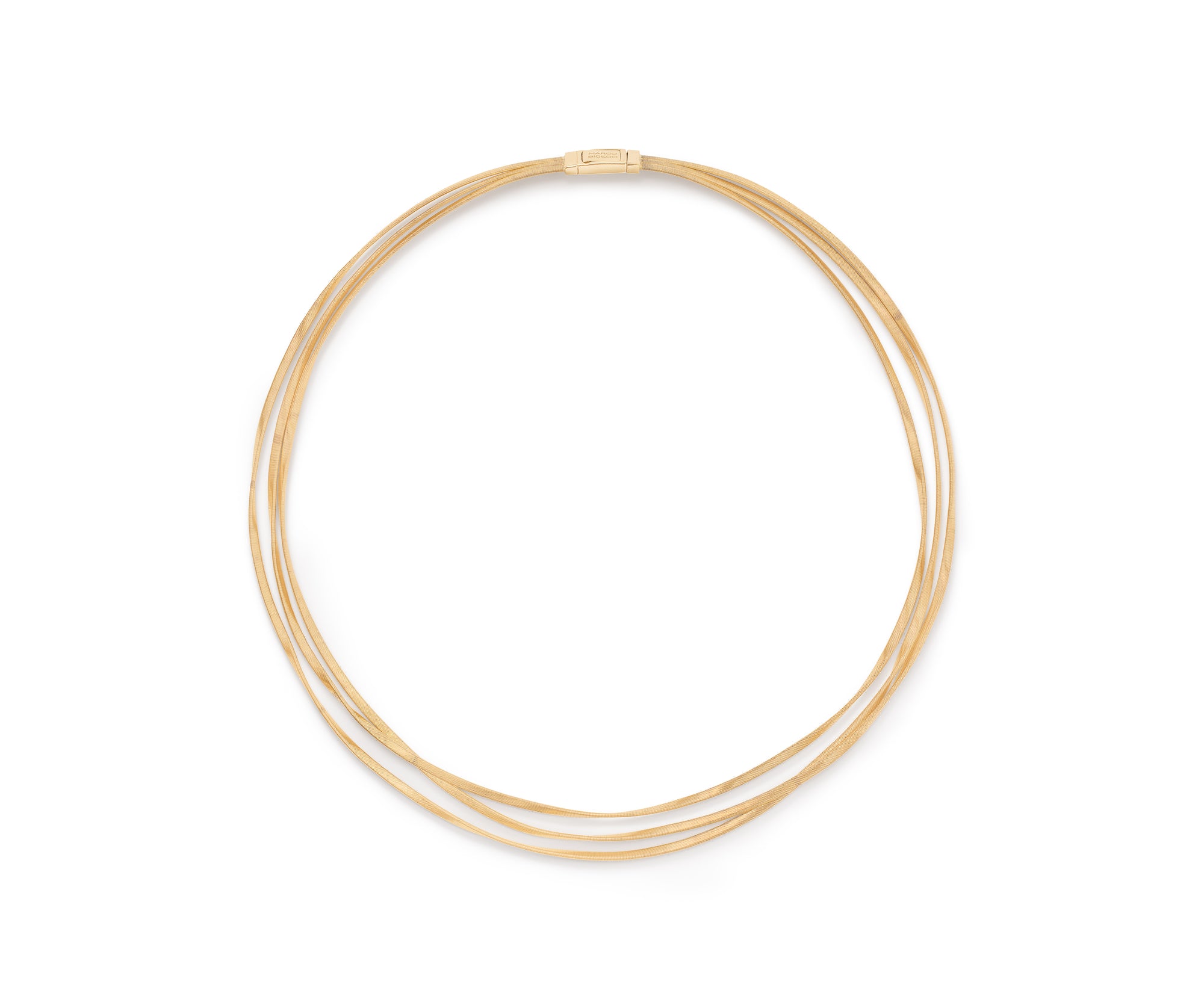 three strand gold necklace full view on white background