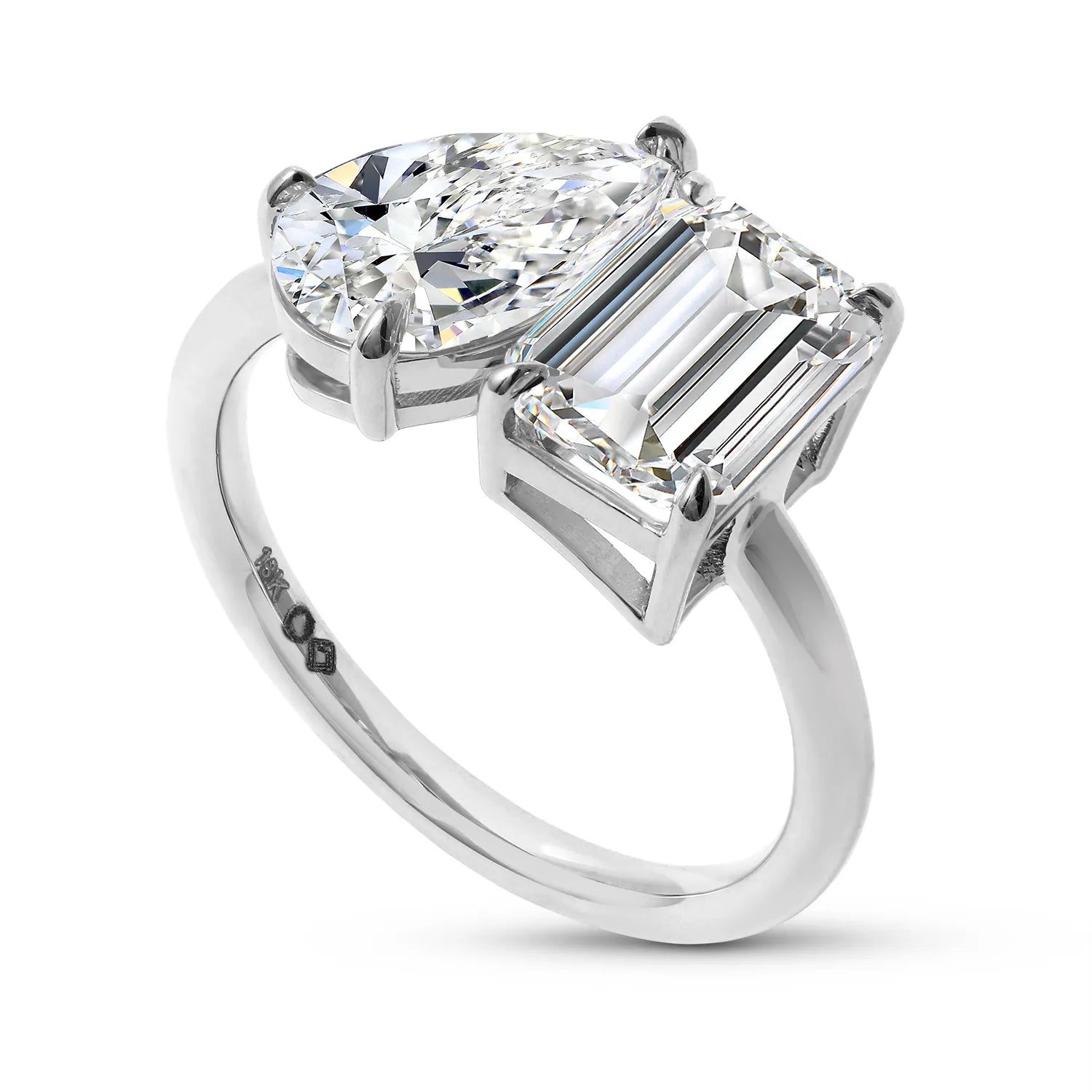  lab Diamond ring with two distinct diamond stones on a white background