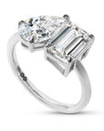  lab Diamond ring with two distinct diamond stones on a white background