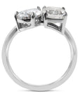 lab Diamond ring with two prominent gemstones on a white background