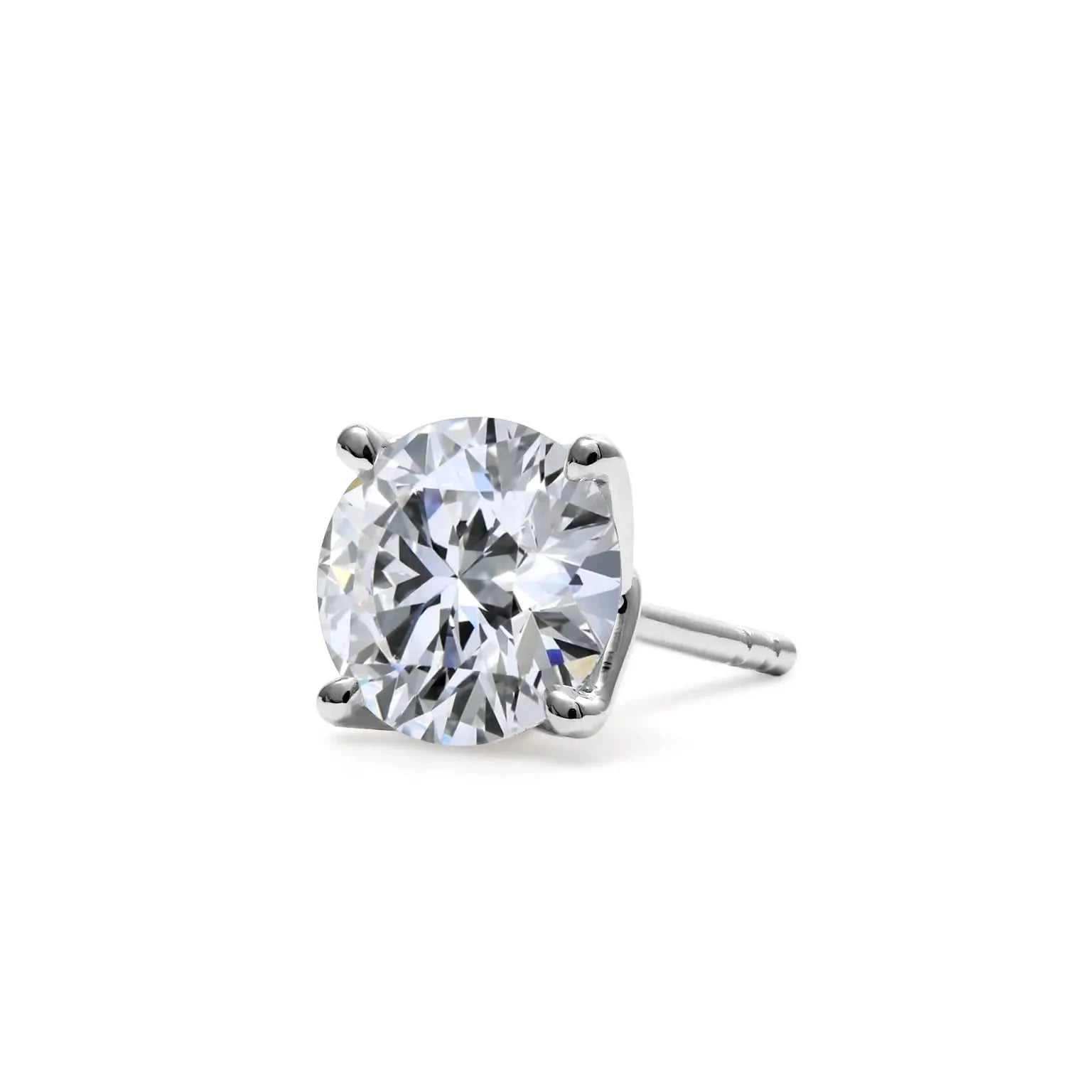 Single lab diamond stud earring on a white background