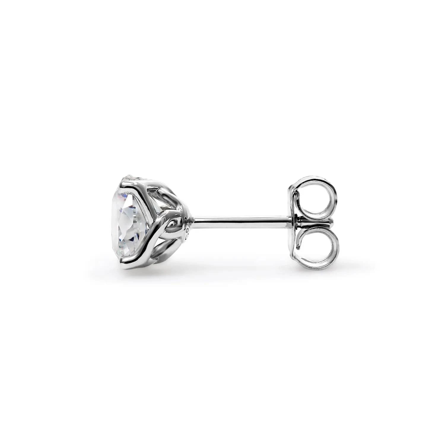 single white gold lab diamond earring on a light gray background