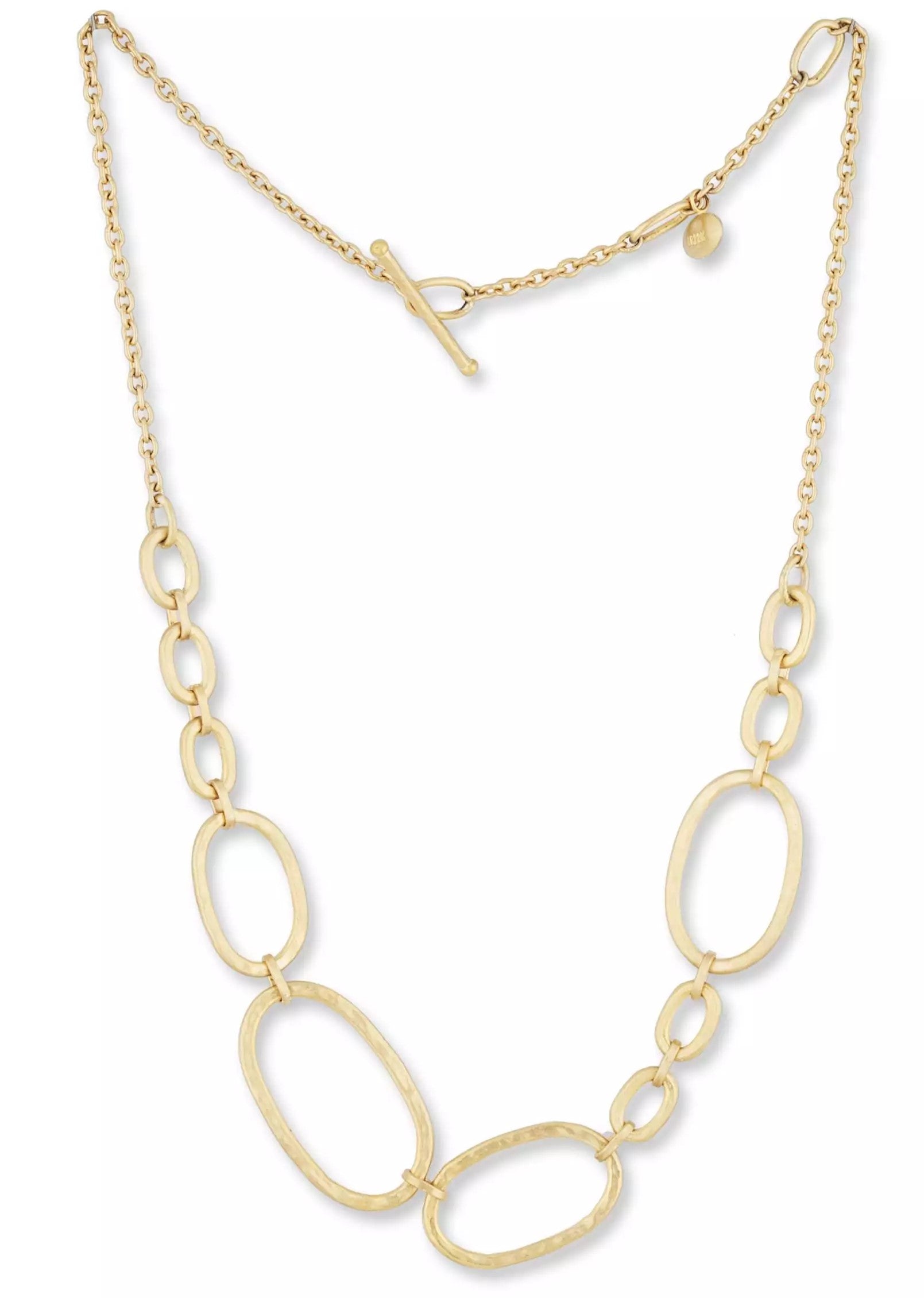 A handcrafted Lika Behar Caroline chain link necklace, showcasing interlocking links made entirely from solid, high-purity 22k yellow gold.
