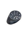 black Silver ring with small diamonds on a light gray background