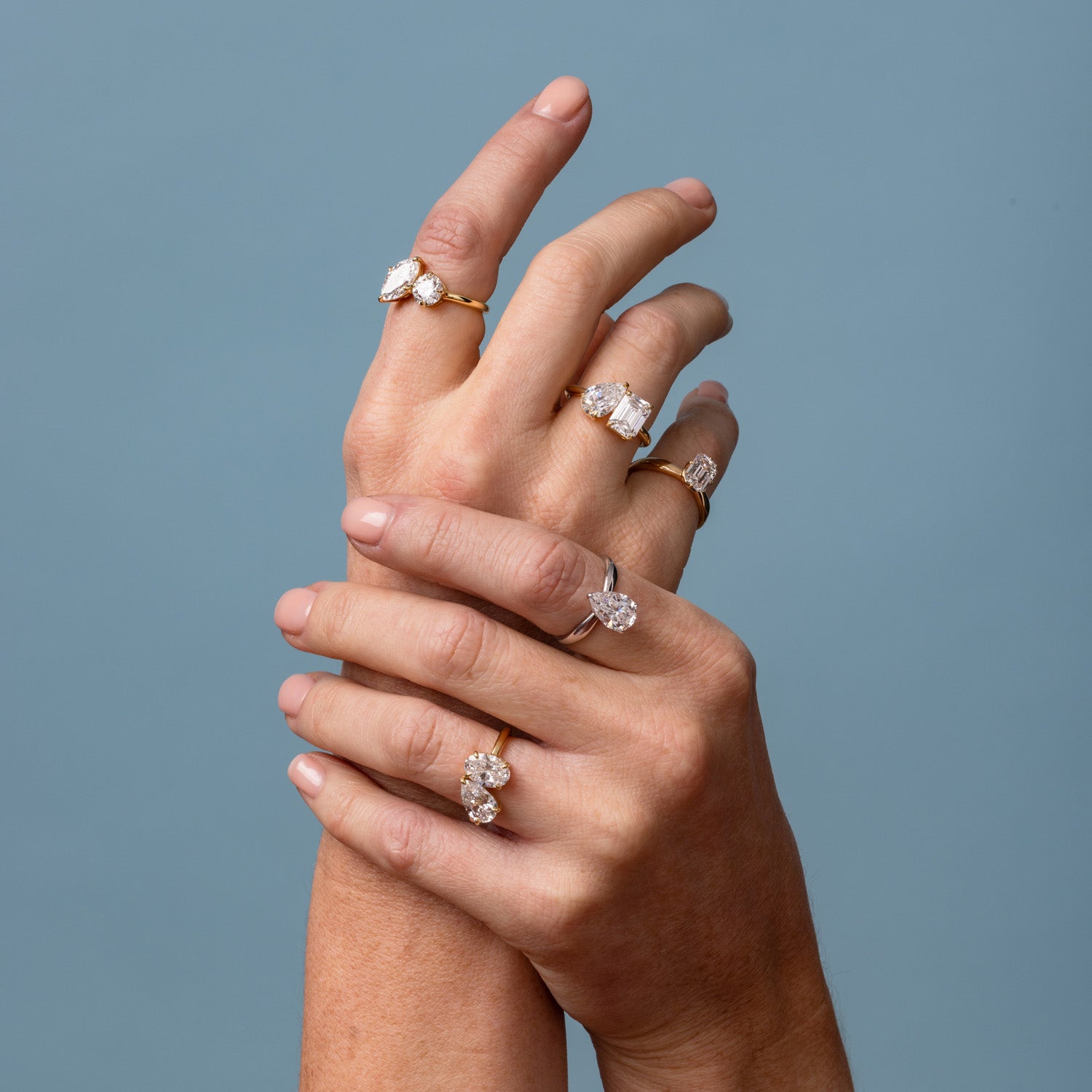 Clarity Diamond™ On Model Pear and Emerald Toi et Moi Ring - Skeie's Jewelers