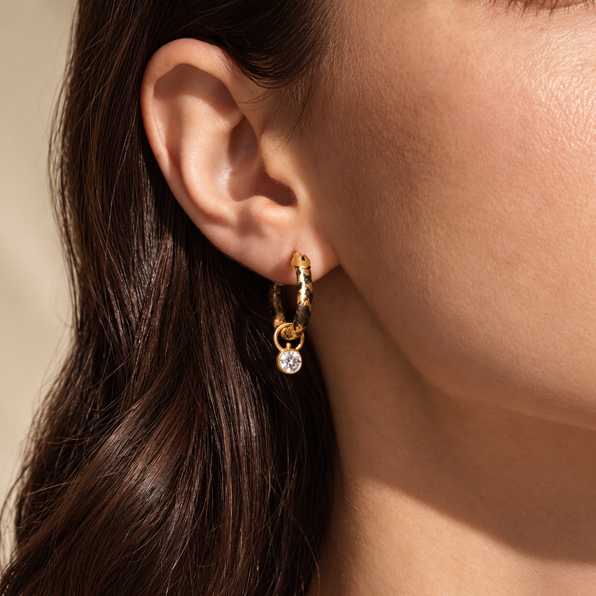 Logan James 20mm Steel and Yellow Gold Hoops with Diamond Dangle
