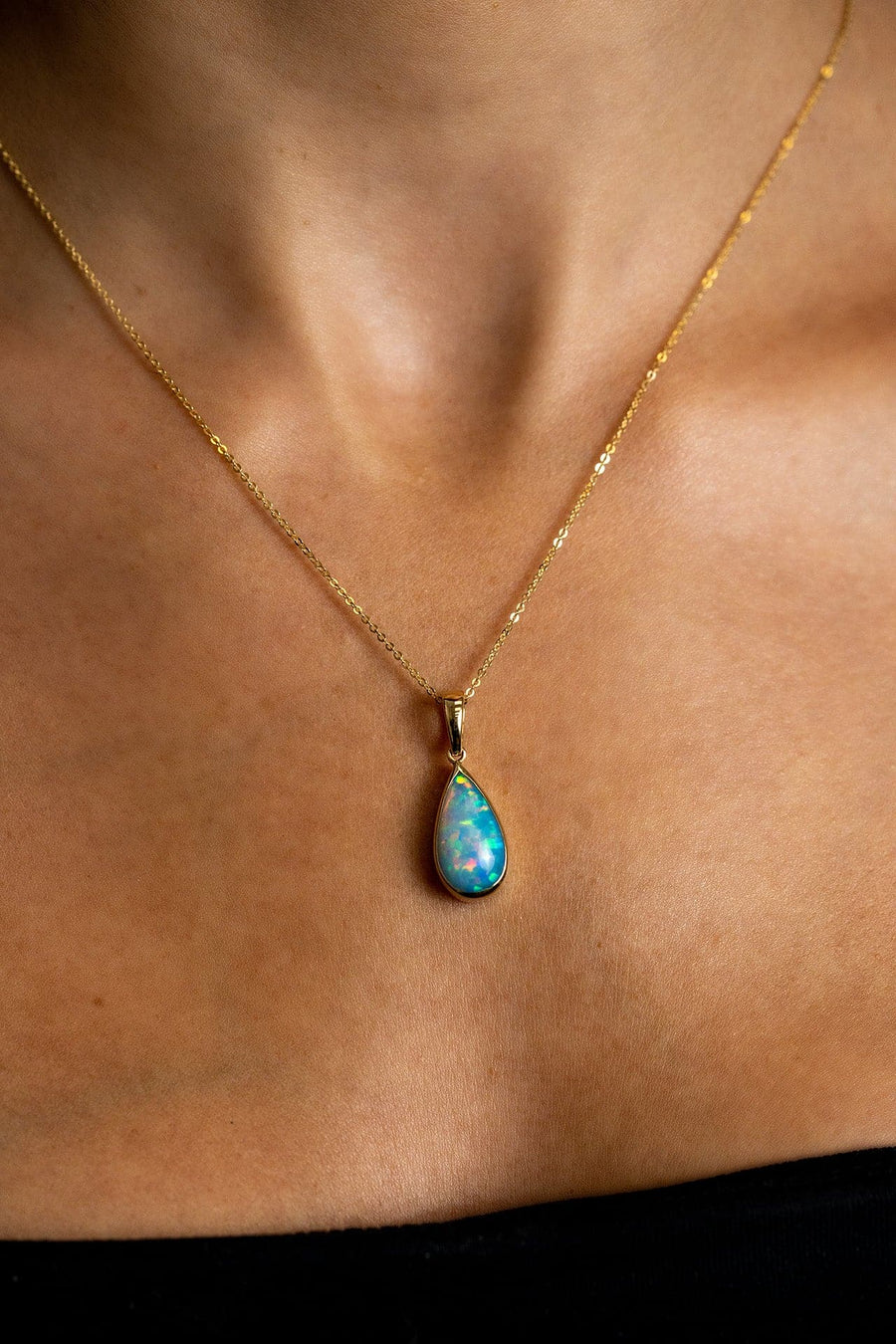 Kostbar Yellow Gold Pear Shaped Opal Pendant - Skeie's Jewelers
