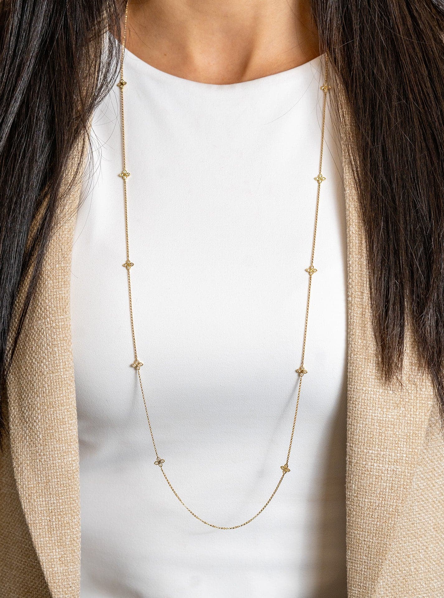 Roberto Coin Yellow Gold Diamond Flower 5-Station Necklace