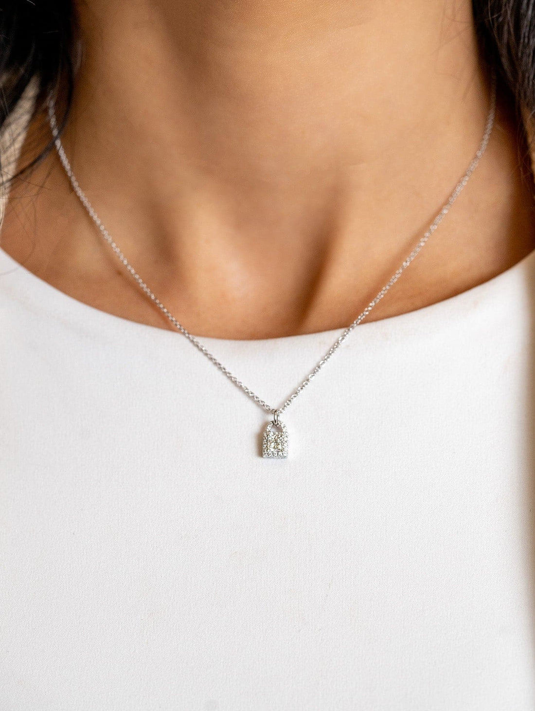 14K Diamond Padlock Necklace 18 Chain + Pendant