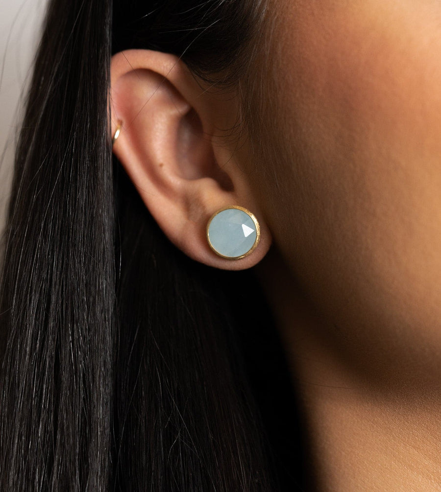 Margo Bicego® 'Jaipur' Yellow Gold Aqua Stud Earrings - Skeie's Jewelers