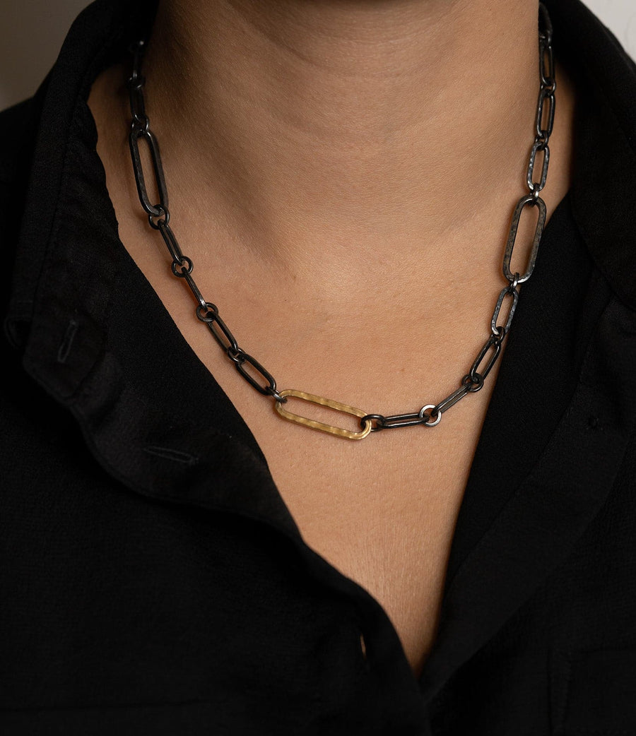 Lika Behar Oxidized Sterling Silver and Yellow Gold Chill-Link Chain Necklace - Skeie's Jewelers