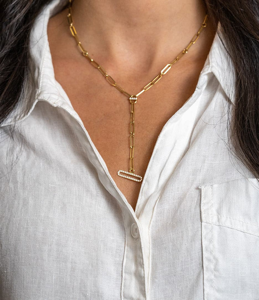 Roberto Coin Yellow Gold Diamond Link Lariat Necklace - Skeie's Jewelers