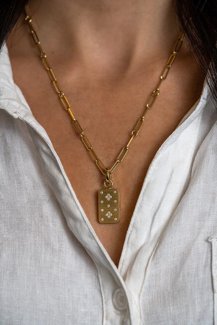 Roberto Coin Yellow Gold Dog Tag Diamond Pendant Necklace - Skeie's Jewelers